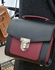 Handmade Leather Two Tone Sugarcube Handbag - Black & Oxblood