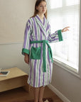Ultra Soft Whimsical Retro Stripe Bathrobe - 100% Organic Long-stapled Cotton-0