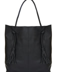 Black Drawcord Leather Hobo Shoulder Bag