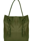 Olive Green Drawcord Leather Hobo Shoulder Bag Brix Bailey Ethical Sustainable Brand