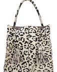 Ivory Leopard Print Drawcord Leather Hobo Shoulder Bag Brix Bailey Ethical Sustainable Tote Bag