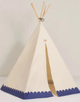 Luxury Arizona Vibes teepee for kids, premium 100% organic cotton, handcrafted play tent with pine wood sticks, stylish blue adventure tent by Ella James at brixbailey.com
