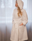 White Waffle Cotton Robe with Hood