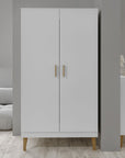 White Two Door Wardrobe with Oak Legs
