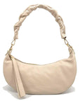 Warm Stone Pebbled Baguette Leather Shoulder Bag - Brix + Bailey