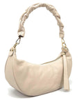 Warm Stone Pebbled Baguette Leather Shoulder Bag - Brix + Bailey