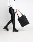 Black Leather Tote with Neon Zipper