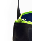 Black Leather Tote with Neon Zipper
