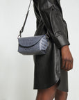 Handmade Grey and Blue Leather Shoulder Bag