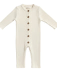 White Ribbed Cotton Baby Romper with Button Front