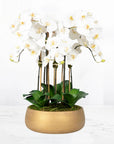 Faux Orchid Arrangement in Matte Gold Planter