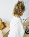 Linen Fine Waffle Poncho for Kids - White