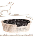 Whitewashed Wicker Dog Bed with Soft Cushion