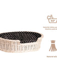 Whitewashed Wicker Dog Bed with Soft Cushion