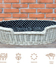 Whitewashed Wicker Dog Bed with Soft Cushion
