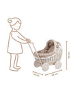 Whitewashed Wicker Doll Pram with Soft Beige Bedding