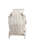 Whitewashed Wicker Doll Pram with Soft Beige Bedding