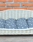 Cozy Whitewashed Wicker Pet Bed with Soft Cushion
