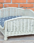 Cozy Whitewashed Wicker Pet Bed with Soft Cushion