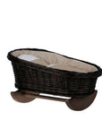 Wicker Rocking Cradle with Beige Gingham Bedding