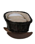 Wicker Rocking Cradle with Beige Gingham Bedding