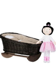Wicker Rocking Cradle with Beige Gingham Bedding