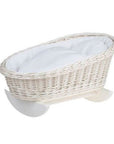 Light Wicker Rocking Cradle with White Bedding