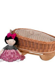 Natural Wicker Rocking Cradle with Beige Bedding