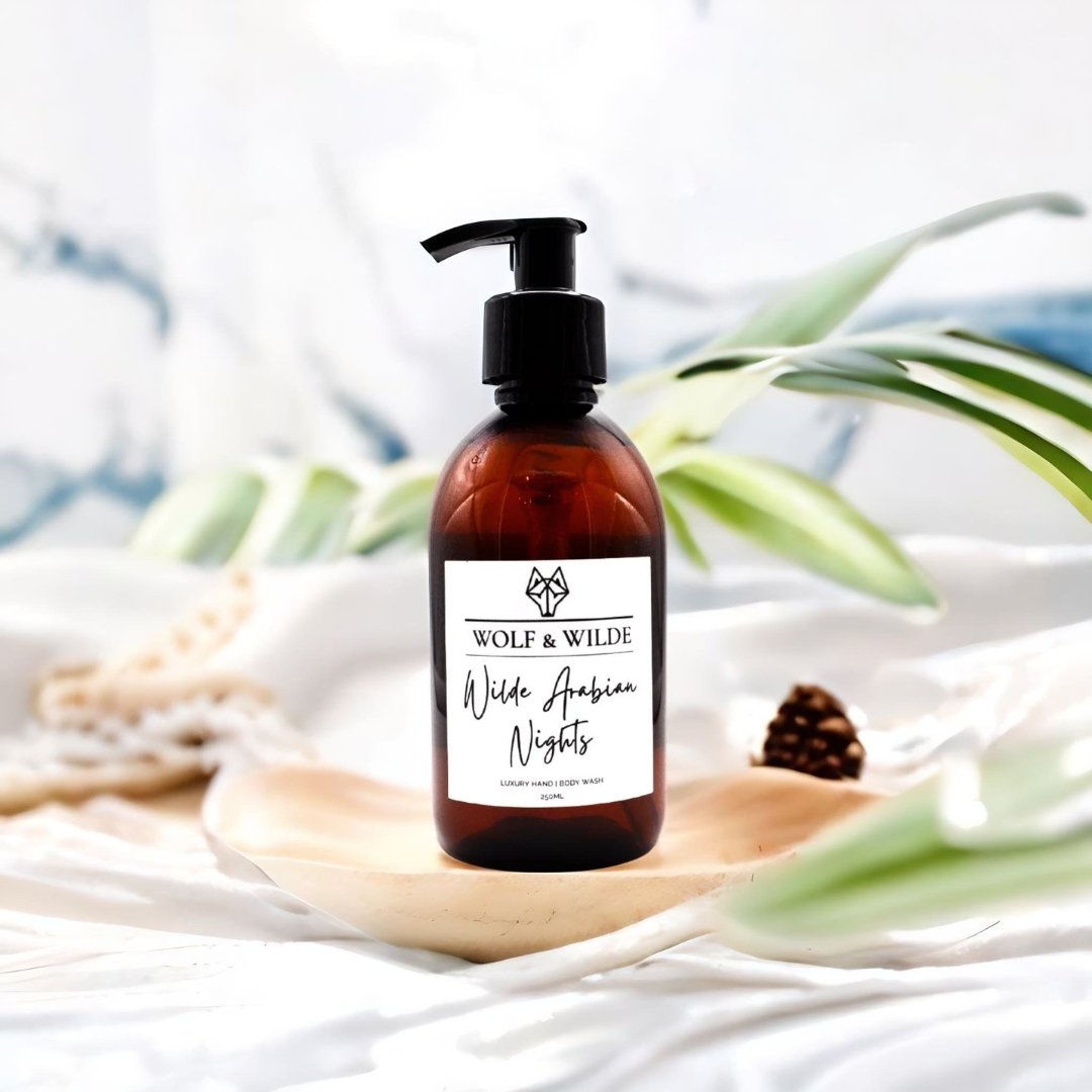 Wilde Arabian Nights luxury 2 in 1 liquid soap, hand and body wash, 250ml, premium exotic spice and woody fragrance, vegan and cruelty-free by Wolf & Wilde at brixbailey.com