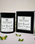 Luxury handmade UK candle with bergamot jasmine musk, premium scented aromatherapy candle, natural wood wax, best-selling by Wolf & Wilde at brixbailey.com