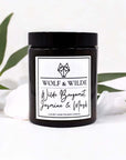 Luxury handmade UK candle with wild bergamot, jasmine, musk scent, premium natural ingredients, master chandler crafted by Wolf & Wilde at brixbailey.com