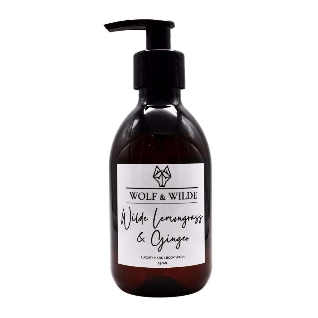 Luxury Wilde Lemongrass and Ginger 2 in 1 Liquid Soap, Hand and Body Wash, Vegan, Cruelty-Free, 250ml by Wolf & Wilde at brixbailey.com