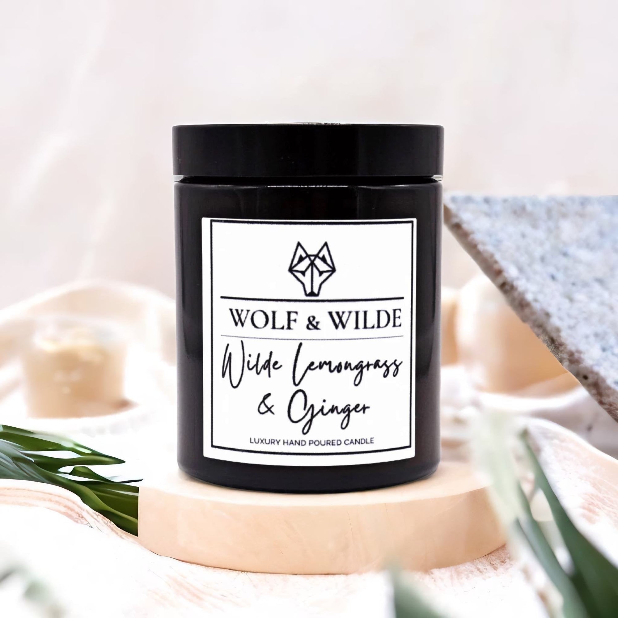 Luxury handmade UK candle, Wilde Lemongrass and Ginger aromatherapy scented, premium natural ingredients, zesty citrus and spice blend by Wolf & Wilde at brixbailey.com