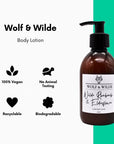 Luxury Wilde Rhubarb and Elderflower Body Lotion, premium handcrafted vegan formula, long-lasting fragrance, 250ml by Wolf & Wilde at brixbailey.com