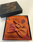 Rust floral Silk Pocket Square and Bow tie in 'Ember' robin print