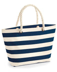 Stylish Nautical Beach Tote Bag with Striped Canvas, Jute Base, and Rope Handles for Summer Outings by Flossie & George at brixbailey.com