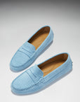 Women's Penny Driving Loafers, blue embossed suede
