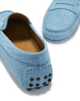 Women's Penny Driving Loafers, blue embossed suede