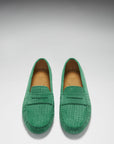 Women's Penny Driving Loafers, emerald embossed suede