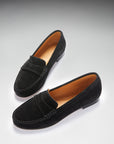 Women's Penny Loafers Leather Sole, black suede
