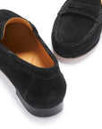 Women's Penny Loafers Leather Sole, black suede