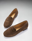 Women's Penny Loafers Leather Sole, brown suede