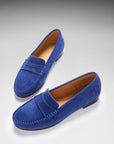 Women's Penny Loafers Leather Sole, ink blue suede