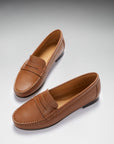 Women's Penny Loafers Leather Sole, tan leather