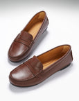 Women's Penny Driving Loafers Full Rubber Sole, brown leather