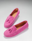 Women's Tasselled Driving Loafers, pink suede