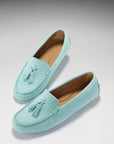 Women's Tasselled Driving Loafers, aqua suede