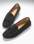 Women's Tasselled Driving Loafers, black suede