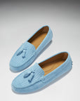 Women's Tasselled Driving Loafers, blue embossed suede
