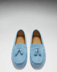 Women's Tasselled Driving Loafers, blue embossed suede